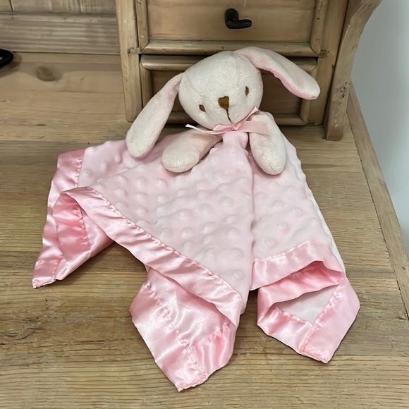 Baby Bunny Security Blanket Lovey Pro Goleem Pink Satin Minky Dot Popcorn - Picture 2 of 6
